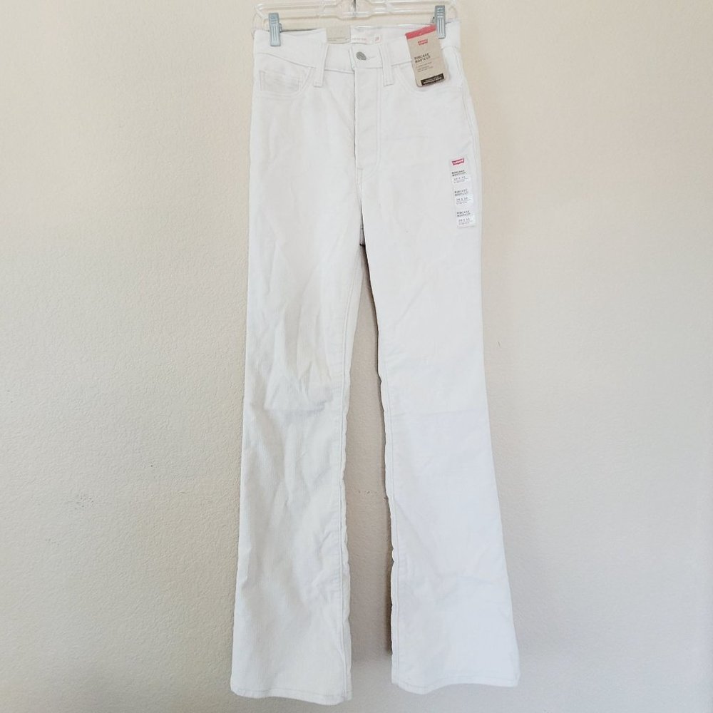 Levis Womens Ribcage Bootcut Size 28 Cream Corduroy High Rise Button Fly Nwt